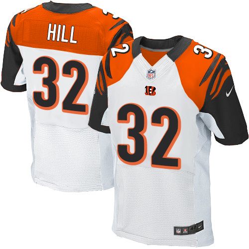 Men's Elite Jeremy Hill Nike Jersey White Road - #32 NFL Cincinnati Bengals